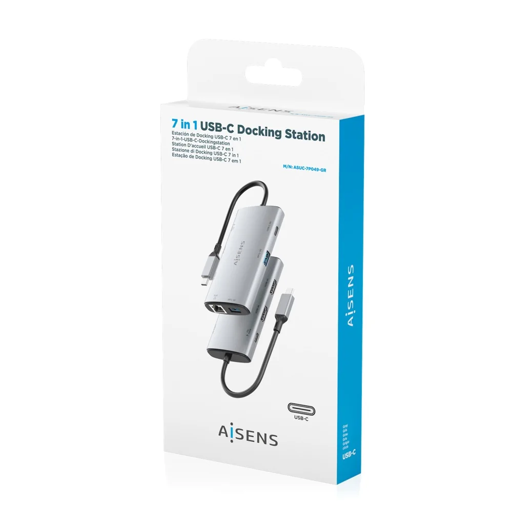 Docking Station Aisens ASUC-7P049-GR USB-C 7 em 1 2x HDMI 4K RJ45 USB 3.0 PD 100W Cinzento - Imagem 7
