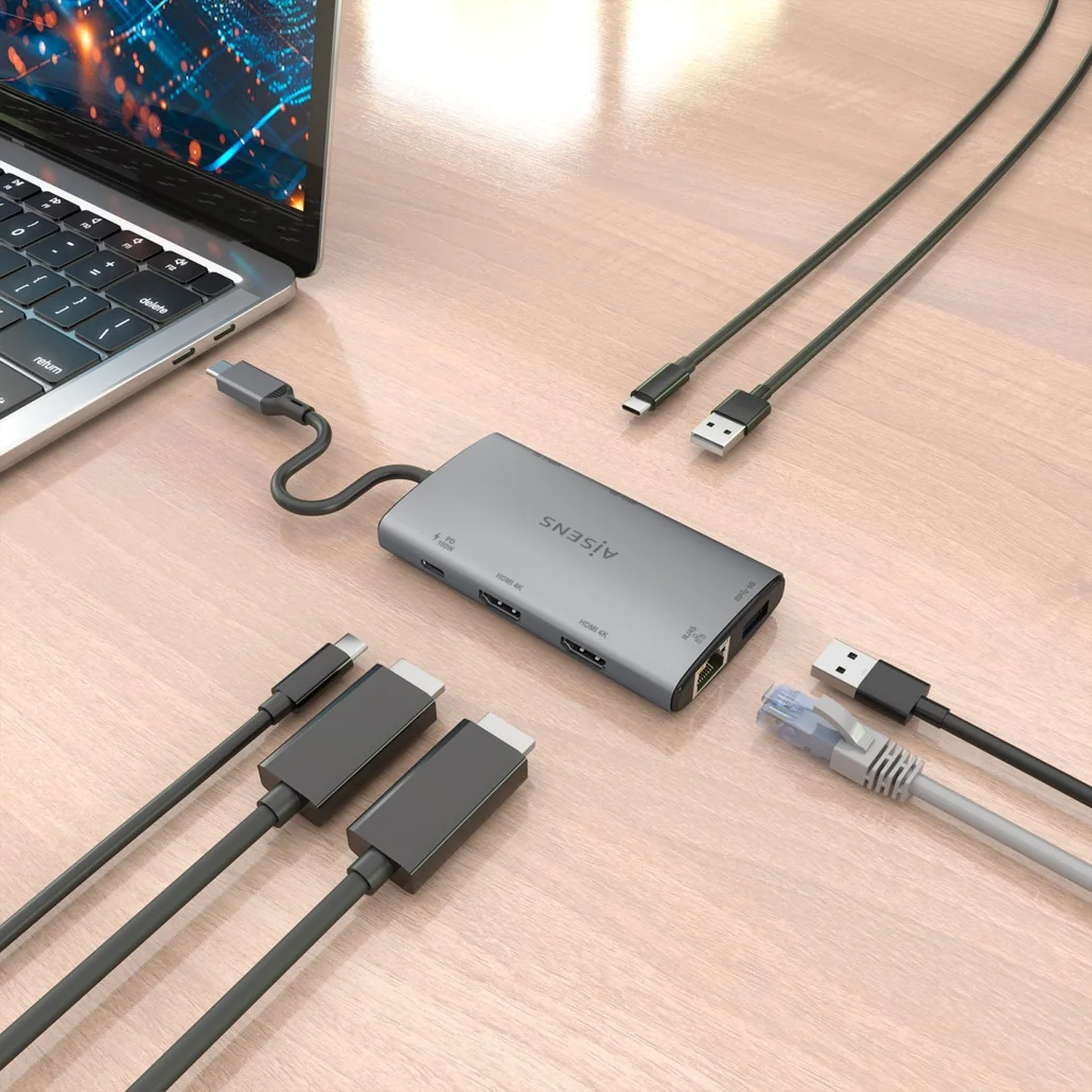 Docking Station Aisens ASUC-7P049-GR USB-C 7 em 1 2x HDMI 4K RJ45 USB 3.0 PD 100W Cinzento - Imagem 5