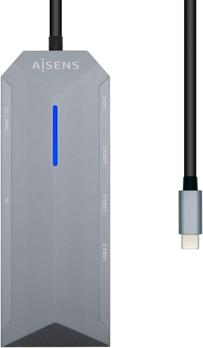Docking USB Tipo-C Aisens ASUC-8P004-GR/ 1xHDMI 4K/ 3xUSB/ 1xRJ45/ 1xLeitor de Cartões / 1xUSB Tipo-C PD/ Cinzento - Imagem 2