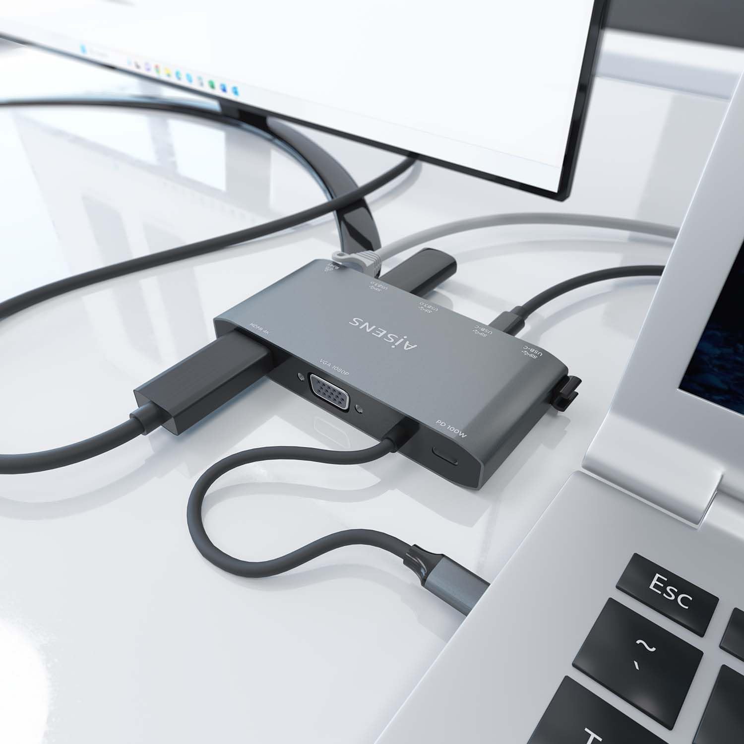 Docking USB Tipo-C Aisens ASUC-8P010-GR/ 1xHDMI 4K/ 1xVGA/ 2xUSB/ 1xRJ45/ 2xUSB Tipo-C/ 1xUSB Tipo-C PD/ Cinzento - Imagem 6