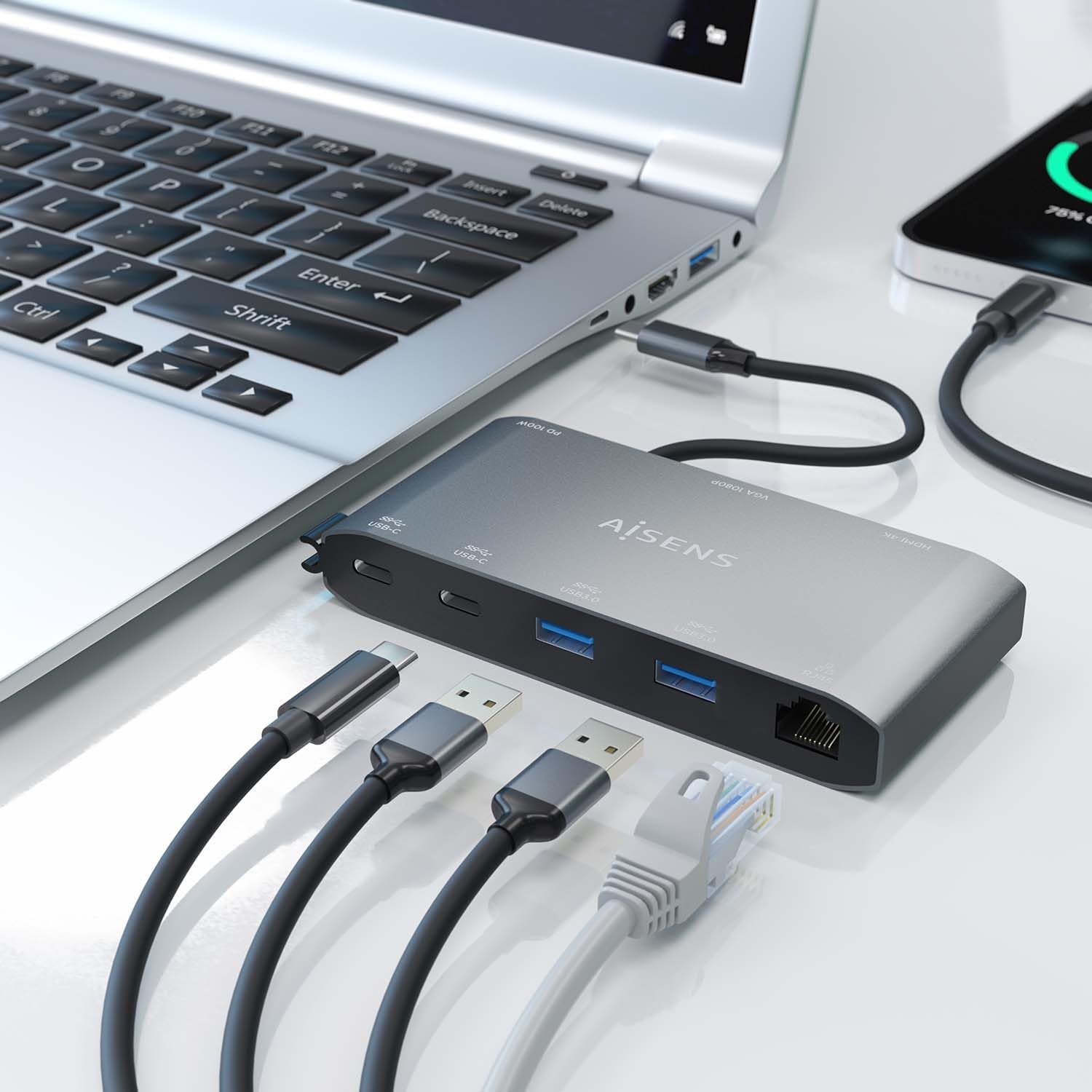 Docking USB Tipo-C Aisens ASUC-8P010-GR/ 1xHDMI 4K/ 1xVGA/ 2xUSB/ 1xRJ45/ 2xUSB Tipo-C/ 1xUSB Tipo-C PD/ Cinzento - Imagem 5
