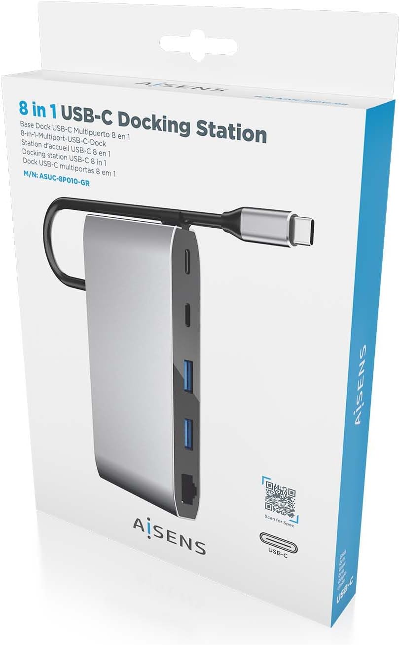 Docking USB Tipo-C Aisens ASUC-8P010-GR/ 1xHDMI 4K/ 1xVGA/ 2xUSB/ 1xRJ45/ 2xUSB Tipo-C/ 1xUSB Tipo-C PD/ Cinzento - Imagem 7