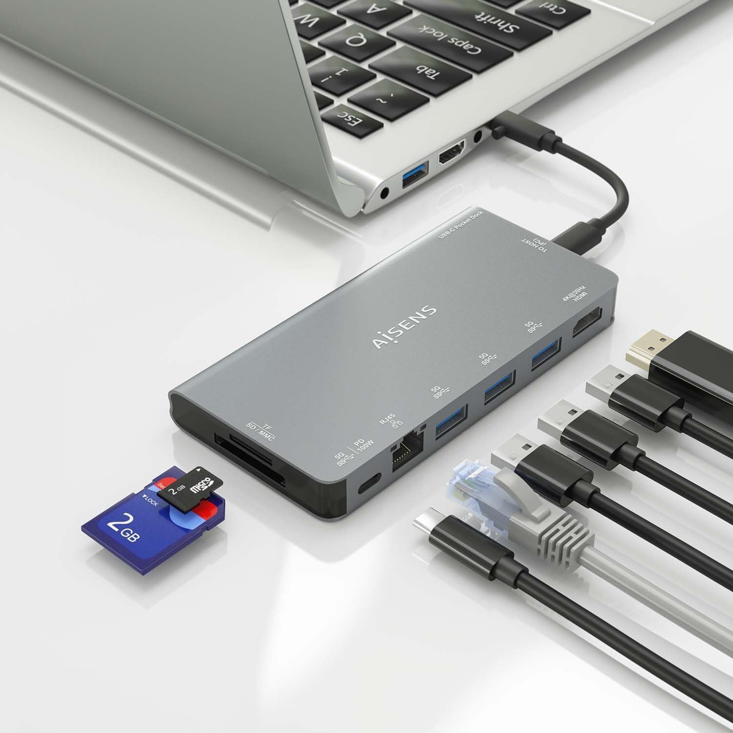 Docking USB Tipo-C Aisens ASUC-8P015-GR/ 1xHDMI 4K/ 3xUSB/ 1xRJ45/ 1xLeitor de Cartões / 1xUSB Tipo-C/ Cinzento - Imagem 6