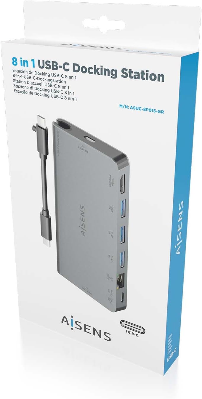 Docking USB Tipo-C Aisens ASUC-8P015-GR/ 1xHDMI 4K/ 3xUSB/ 1xRJ45/ 1xLeitor de Cartões / 1xUSB Tipo-C/ Cinzento - Imagem 7
