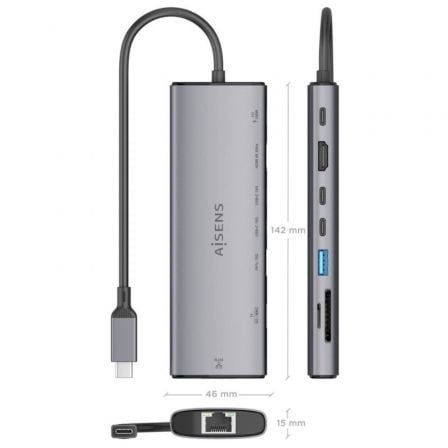 Docking USB Tipo-C Aisens ASUC-8P033-GR/ 1xHDMI 4K/ 1xUSB/ 2xUSB Tipo-C/ 1xRJ45/ 1xLeitor de Cartões/ 1xUSB Tipo-C PD/ Cinzento - Imagem 4
