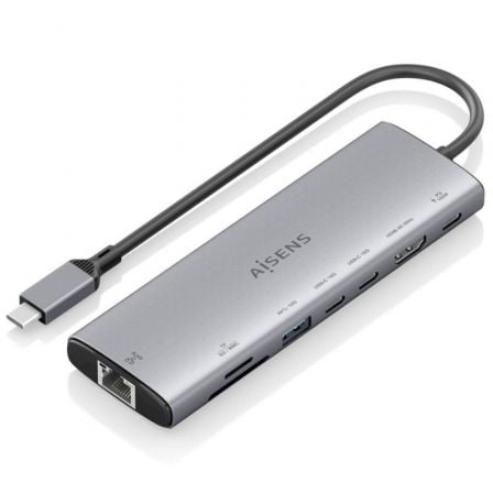 Docking USB Tipo-C Aisens ASUC-8P033-GR/ 1xHDMI 4K/ 1xUSB/ 2xUSB Tipo-C/ 1xRJ45/ 1xLeitor de Cartões/ 1xUSB Tipo-C PD/ Cinzento