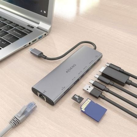 Docking USB Tipo-C Aisens ASUC-8P033-GR/ 1xHDMI 4K/ 1xUSB/ 2xUSB Tipo-C/ 1xRJ45/ 1xLeitor de Cartões/ 1xUSB Tipo-C PD/ Cinzento - Imagem 5