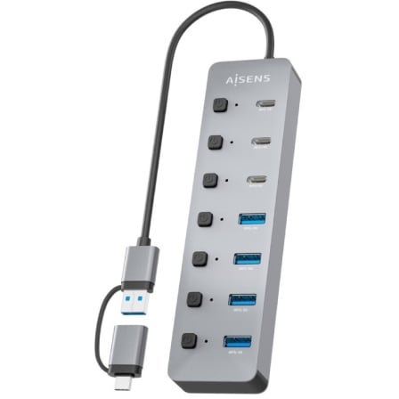 Hub USB-C AISENS ASUC-8P043-GR 8 Portas 4x USB 3.1 3x USB-C 1x USB-C PD Cinzento - Imagem 3