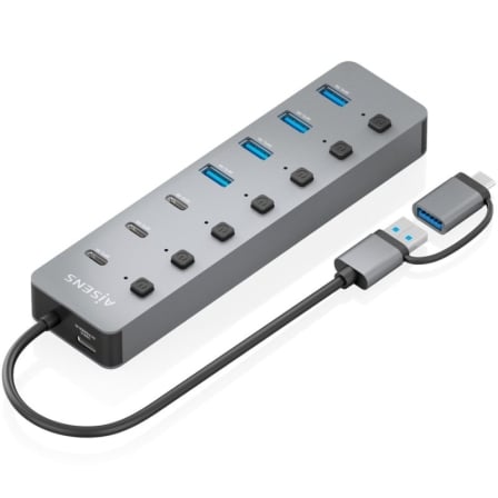 Hub USB-C AISENS ASUC-8P043-GR 8 Portas 4x USB 3.1 3x USB-C 1x USB-C PD Cinzento