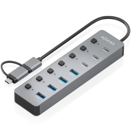 Hub USB-C AISENS ASUC-8P043-GR 8 Portas 4x USB 3.1 3x USB-C 1x USB-C PD Cinzento - Imagem 2