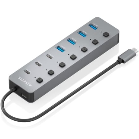 Hub USB-C Aisens ASUC-8P044-GR USB 3.2 4x USB-A 3x USB-C 1x USB-C PD Cinzento