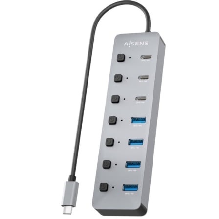 Hub USB-C Aisens ASUC-8P044-GR USB 3.2 4x USB-A 3x USB-C 1x USB-C PD Cinzento - Imagem 3