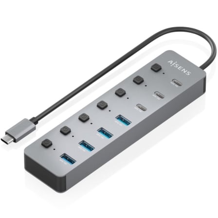Hub USB-C Aisens ASUC-8P044-GR USB 3.2 4x USB-A 3x USB-C 1x USB-C PD Cinzento - Imagem 2