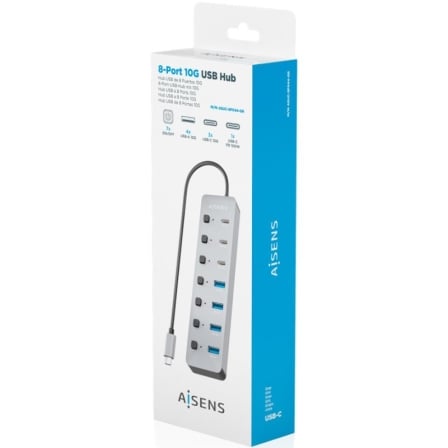 Hub USB-C Aisens ASUC-8P044-GR USB 3.2 4x USB-A 3x USB-C 1x USB-C PD Cinzento - Imagem 4