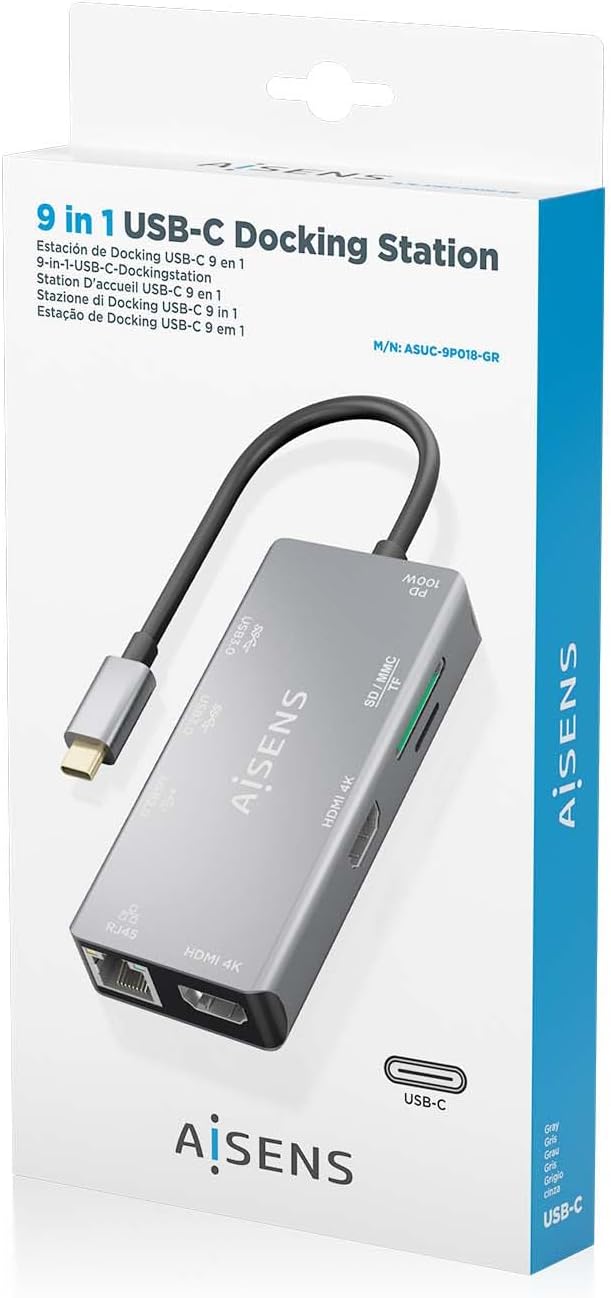 Docking USB Tipo-C Aisens ASUC-9P018-GR/ 2xHDMI 4K/ 3xUSB/ 1xRJ45/ 1xLeitor de Cartões/ 1xUSB Tipo-C PD/ Cinzento - Imagem 7