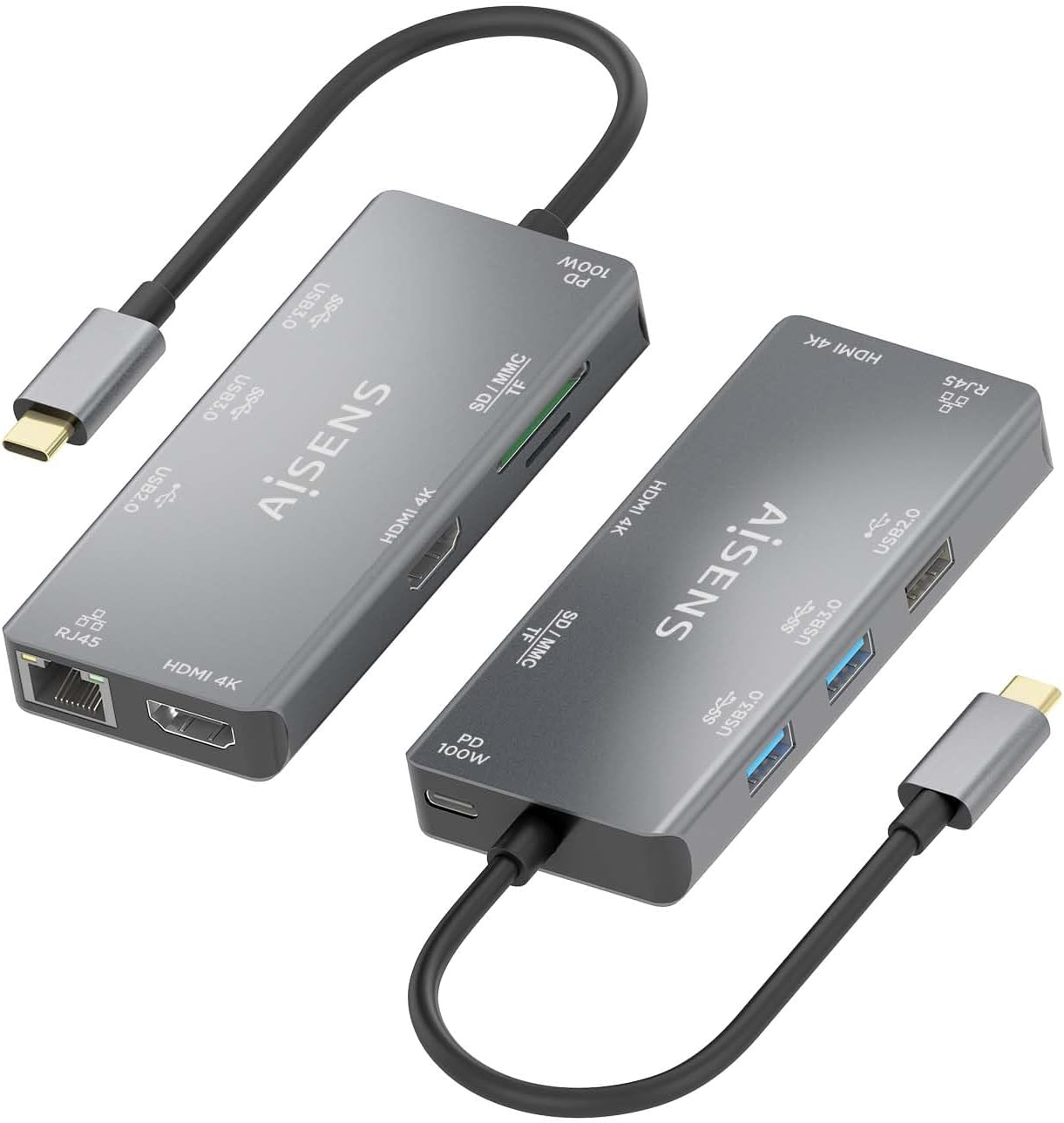 Docking USB Tipo-C Aisens ASUC-9P018-GR/ 2xHDMI 4K/ 3xUSB/ 1xRJ45/ 1xLeitor de Cartões/ 1xUSB Tipo-C PD/ Cinzento - Imagem 3