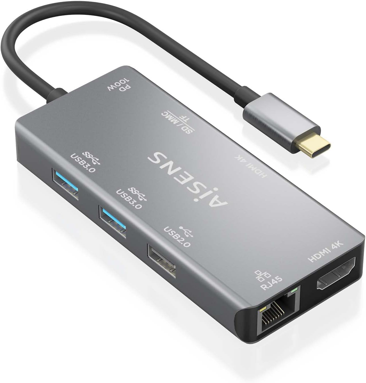 Docking USB Tipo-C Aisens ASUC-9P018-GR/ 2xHDMI 4K/ 3xUSB/ 1xRJ45/ 1xLeitor de Cartões/ 1xUSB Tipo-C PD/ Cinzento - Imagem 2