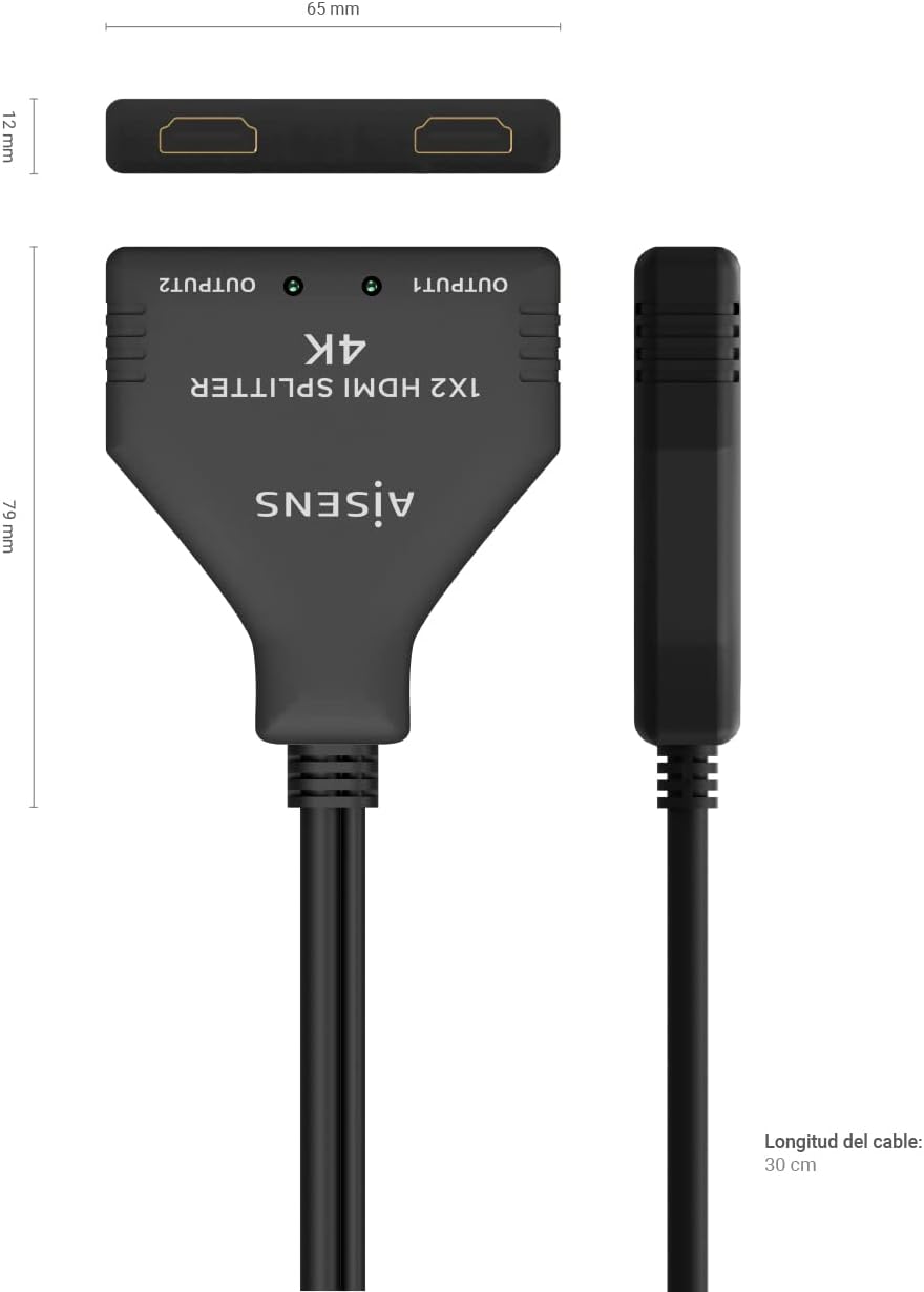 Cabo Duplicador HDMI 4K Aisens A123-0654/ 2x HDMI Fêmea - HDMI Macho - USB Macho/ 30cm/ Preto - Imagem 4