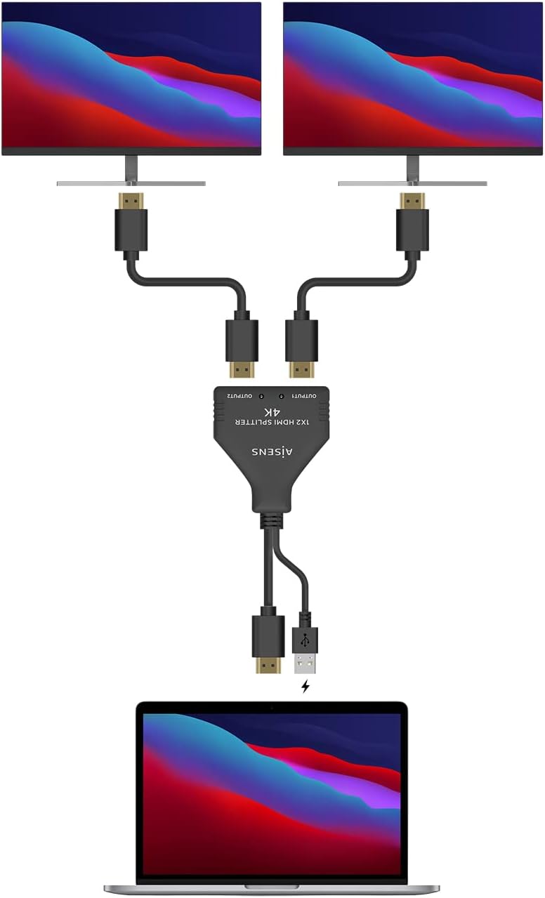 Cabo Duplicador HDMI 4K Aisens A123-0654/ 2x HDMI Fêmea - HDMI Macho - USB Macho/ 30cm/ Preto - Imagem 3