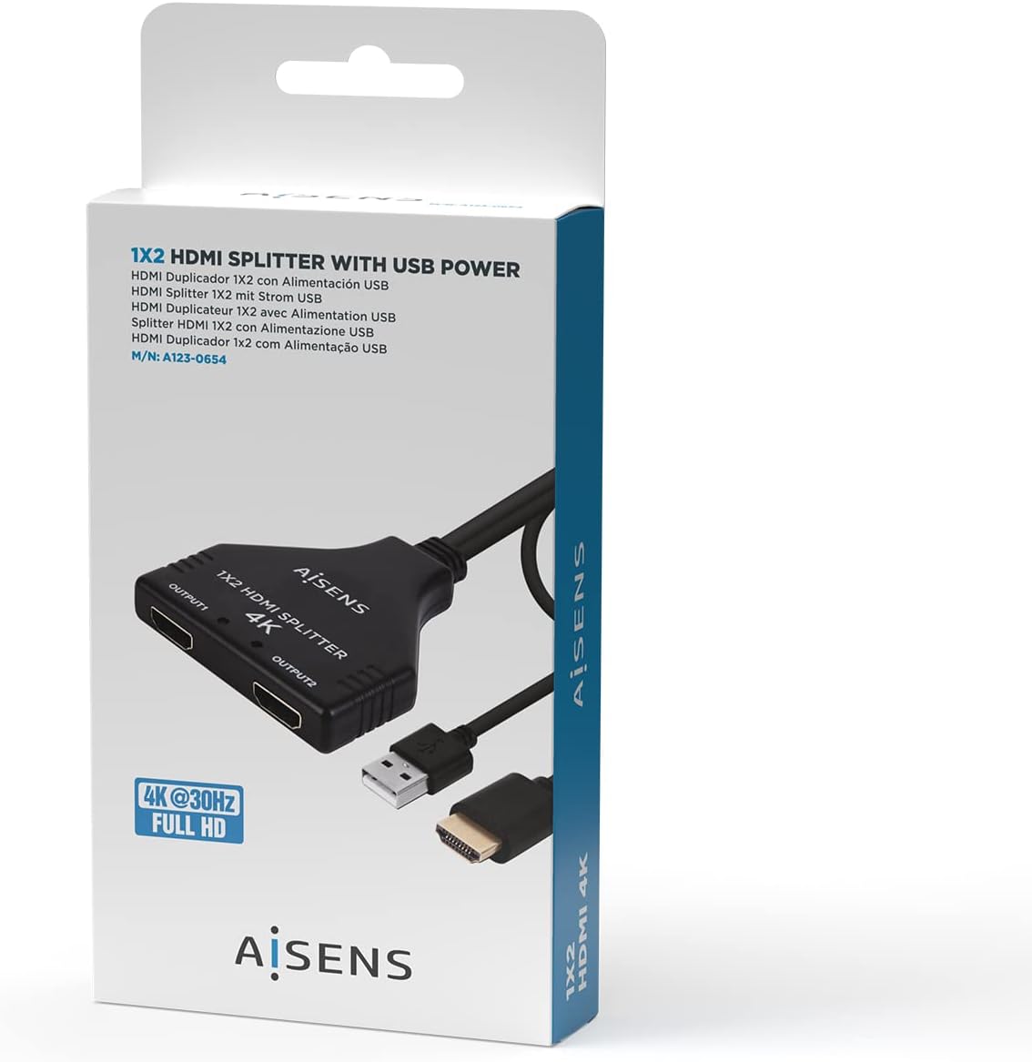 Cabo Duplicador HDMI 4K Aisens A123-0654/ 2x HDMI Fêmea - HDMI Macho - USB Macho/ 30cm/ Preto - Imagem 6