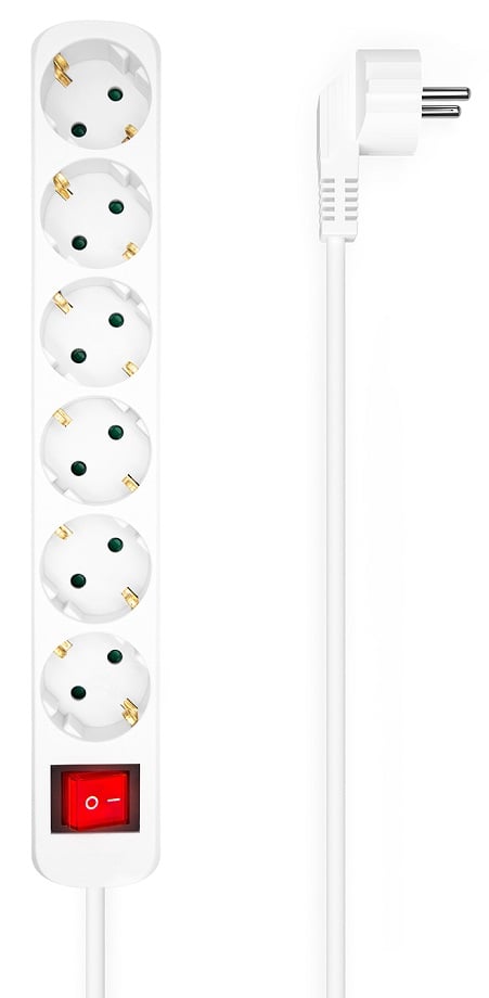 Régua de Extensão com Interruptor Aisens A154-0535/ 6 Tomadas de Corrente/ Cabo 1.4m/ Branco