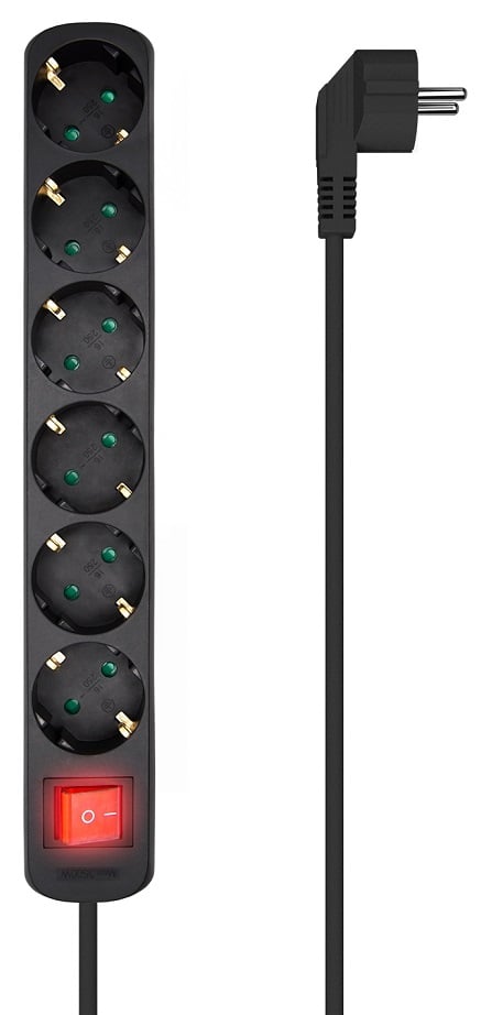 Régua de Extensão com Interruptor Aisens A154-0536/ 6 Tomadas/ Cabo 1.4m/ Preto