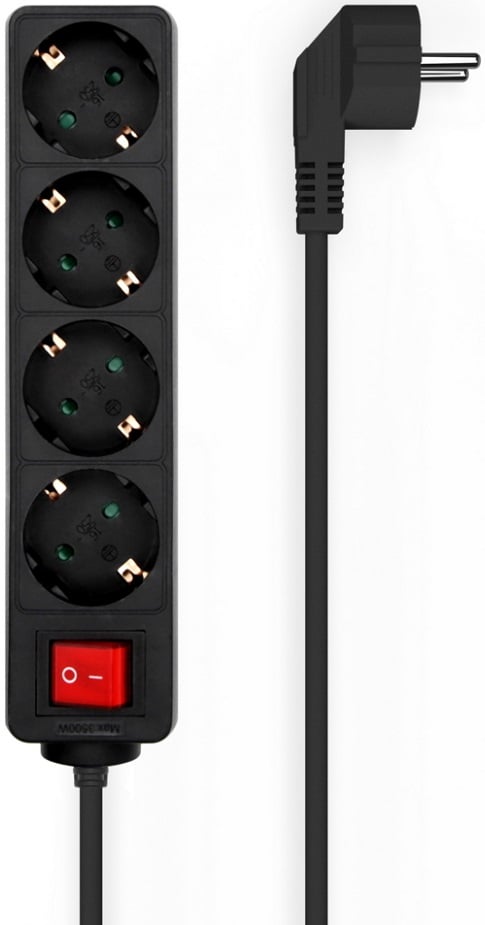 Régua de Extensão com Interruptor Aisens A154-0650/ 4 Tomadas/ Cabo 1.4m/ Preto