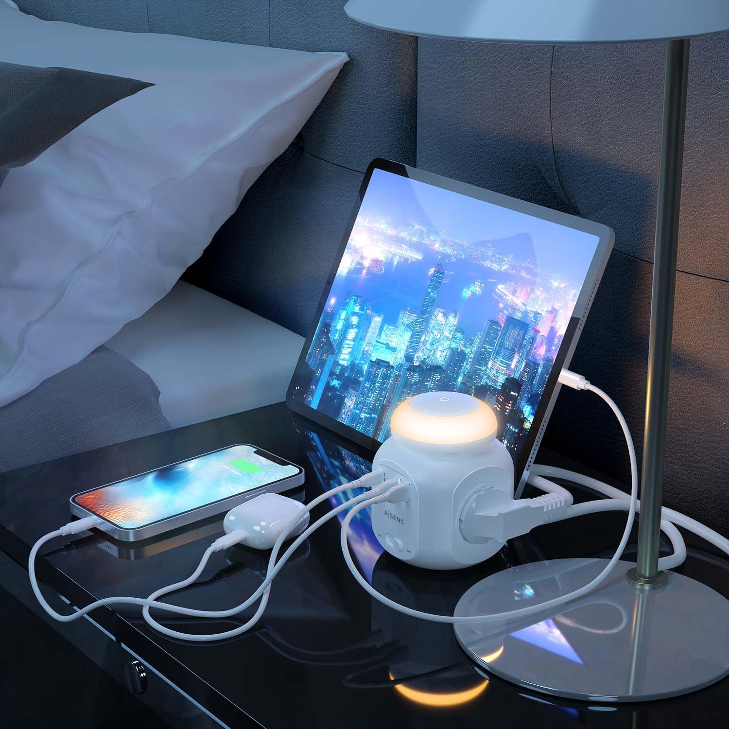 Régua com Interruptor e Luz Noturna Aisens ASPS-2A1CLPQ02-W/ 4 Tomadas de Corrente/ 1 USB Tipo-C PD/ 2 USB/ Cabo 1.8m/ Branco - Imagem 4