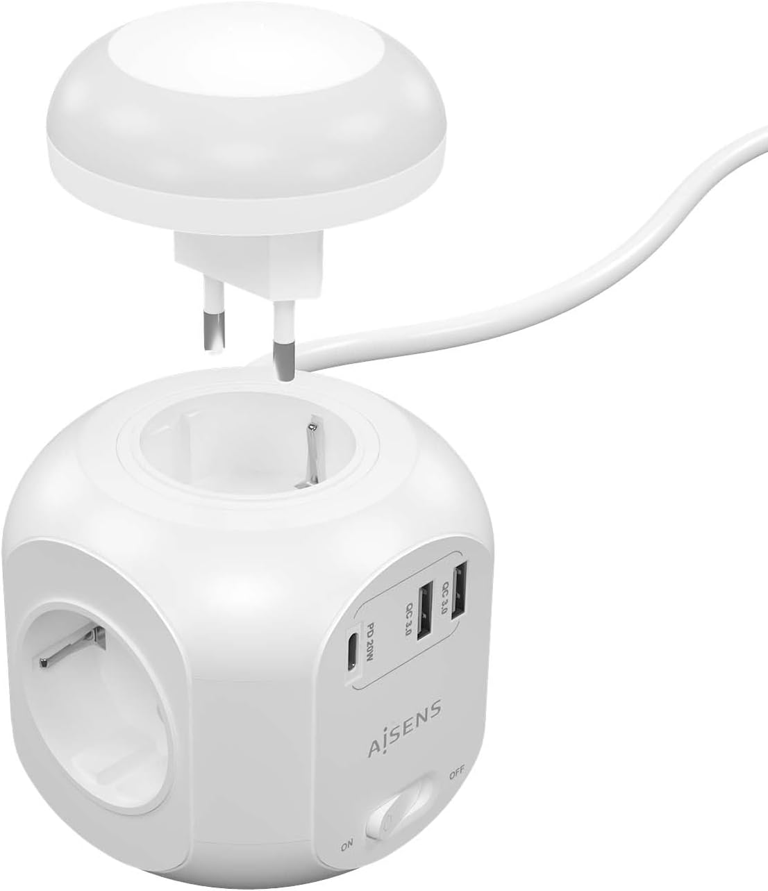 Régua com Interruptor e Luz Noturna Aisens ASPS-2A1CLPQ02-W/ 4 Tomadas de Corrente/ 1 USB Tipo-C PD/ 2 USB/ Cabo 1.8m/ Branco - Imagem 2