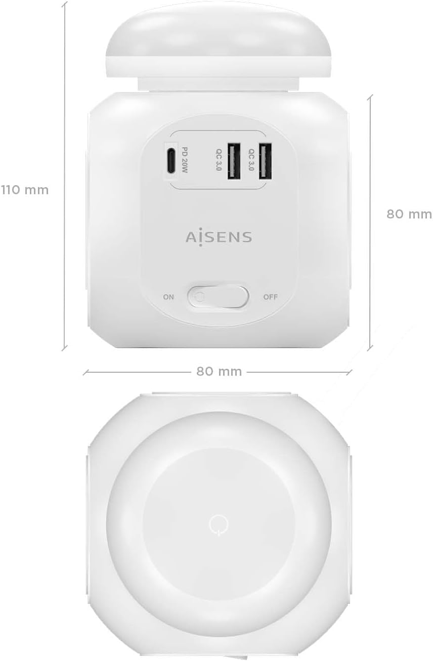 Régua com Interruptor e Luz Noturna Aisens ASPS-2A1CLPQ02-W/ 4 Tomadas de Corrente/ 1 USB Tipo-C PD/ 2 USB/ Cabo 1.8m/ Branco - Imagem 6