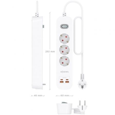 Tomada múltipla com Interruptor Aisens ASPS-2A2C10-W/ 3 Tomadas Elétricas/ 2 USB - 2 USB Tipo-C/ Cabo 1.4m/ Branco - Imagem 4