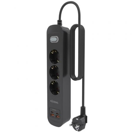 Ficha Múltipla com Interruptor Aisens ASPS-2A2C11-BK/ 3 Tomadas de Corrente/ 2 USB - 2 USB Tipo-C/ Cabo 1.4m/ Preto - Imagem 3