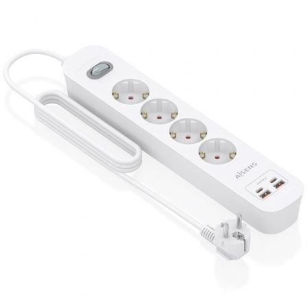 Régua de Tomadas com Interruptor Aisens ASPS-2A2C12-W/ 4 Tomadas de Corrente/ 2 USB - 2 USB Tipo-C/ Cabo 1.4m/ Branco - Imagem 2
