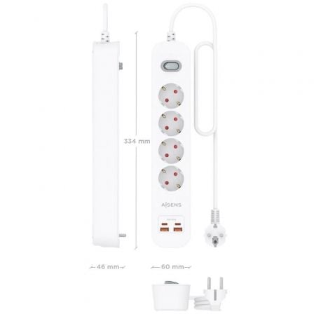 Régua de Tomadas com Interruptor Aisens ASPS-2A2C12-W/ 4 Tomadas de Corrente/ 2 USB - 2 USB Tipo-C/ Cabo 1.4m/ Branco - Imagem 3