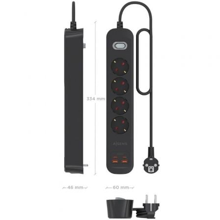 Tomada múltipla com Interruptor Aisens ASPS-2A2C13-BK/ 4 Tomadas de Corrente/ 2 USB - 2 USB Tipo-C/ Cabo 1.4m/ Preto - Imagem 3