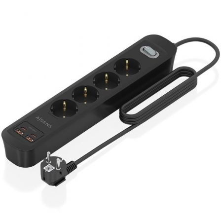 Tomada múltipla com Interruptor Aisens ASPS-2A2C13-BK/ 4 Tomadas de Corrente/ 2 USB - 2 USB Tipo-C/ Cabo 1.4m/ Preto