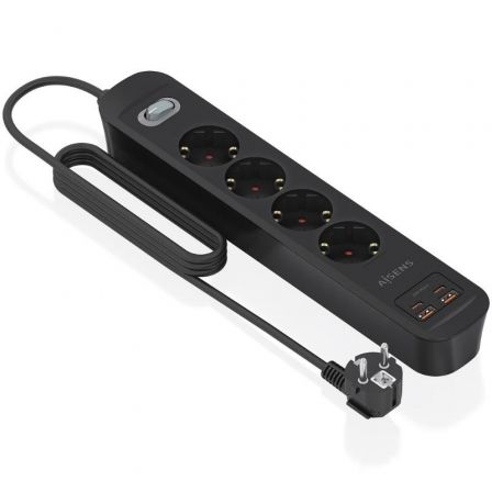 Tomada múltipla com Interruptor Aisens ASPS-2A2C13-BK/ 4 Tomadas de Corrente/ 2 USB - 2 USB Tipo-C/ Cabo 1.4m/ Preto - Imagem 2