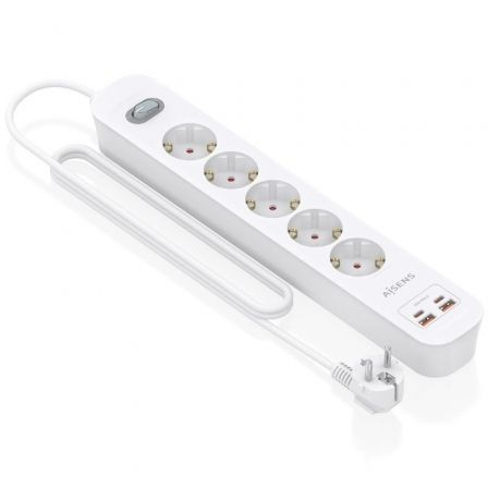 Tomada múltipla com Interruptor Aisens ASPS-2A2C14-W/ 5 Tomadas de Corrente/ 2 USB - 2 USB Tipo-C/ Cabo 1.4m/ Branco - Imagem 2