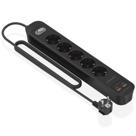 Tomada múltipla com Interruptor Aisens A154-0536/ 5 Tomadas de Corrente/ 2 USB - 2 USB Tipo-C/ Cabo 1.4m/ Preto - Imagem 2
