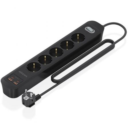 Tomada múltipla com Interruptor Aisens A154-0536/ 5 Tomadas de Corrente/ 2 USB - 2 USB Tipo-C/ Cabo 1.4m/ Preto