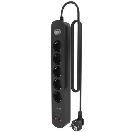 Tomada múltipla com Interruptor Aisens A154-0536/ 5 Tomadas de Corrente/ 2 USB - 2 USB Tipo-C/ Cabo 1.4m/ Preto - Imagem 3
