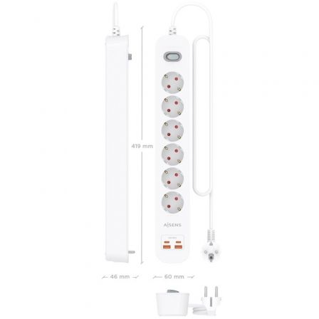 Extensão de corrente com Interruptor Aisens ASPS-2A2C16-W/ 6 Tomadas de Corrente/ 2 USB e 2 USB Tipo-C/ Cabo 1,4m/ Branco - Imagem 3