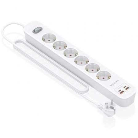 Extensão de corrente com Interruptor Aisens ASPS-2A2C16-W/ 6 Tomadas de Corrente/ 2 USB e 2 USB Tipo-C/ Cabo 1,4m/ Branco - Imagem 2