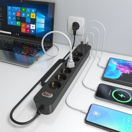 Extensão com Interruptor Aisens ASPS-2A2C17-BK/ 6 Tomadas Elétricas/ 2 USB - 2 USB Tipo-C/ Cabo 1.4m/ Preto - Imagem 4