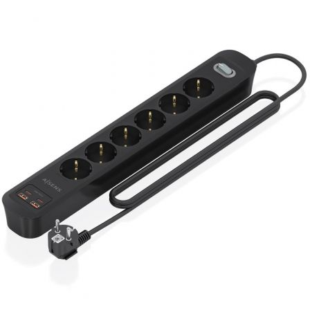 Extensão com Interruptor Aisens ASPS-2A2C17-BK/ 6 Tomadas Elétricas/ 2 USB - 2 USB Tipo-C/ Cabo 1.4m/ Preto