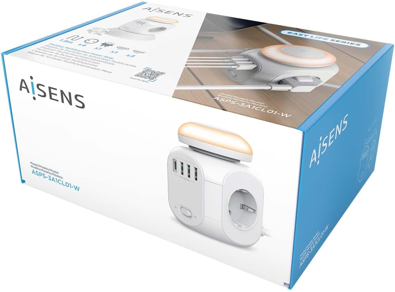 Régua de Energia com Interruptor e Luz Noturna Aisens ASPS-3A1CL01-W/ 4 Tomadas de Corrente/ 1 USB Tipo-C/ 3 USB/ Cabo 1.8m/ Branco - Imagem 7
