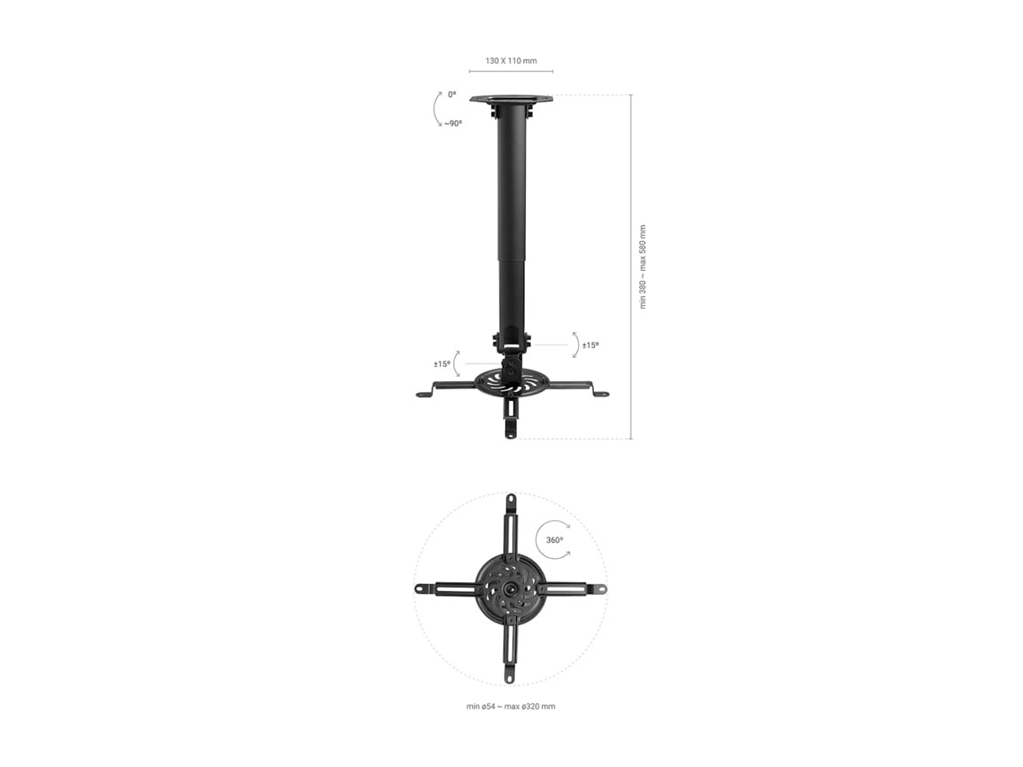 Suporte de Teto/ Parede para Projetor Aisens CP04TSRE-131/ Giratório-Inclinável-Extensível/ até 13.5kg - Imagem 5