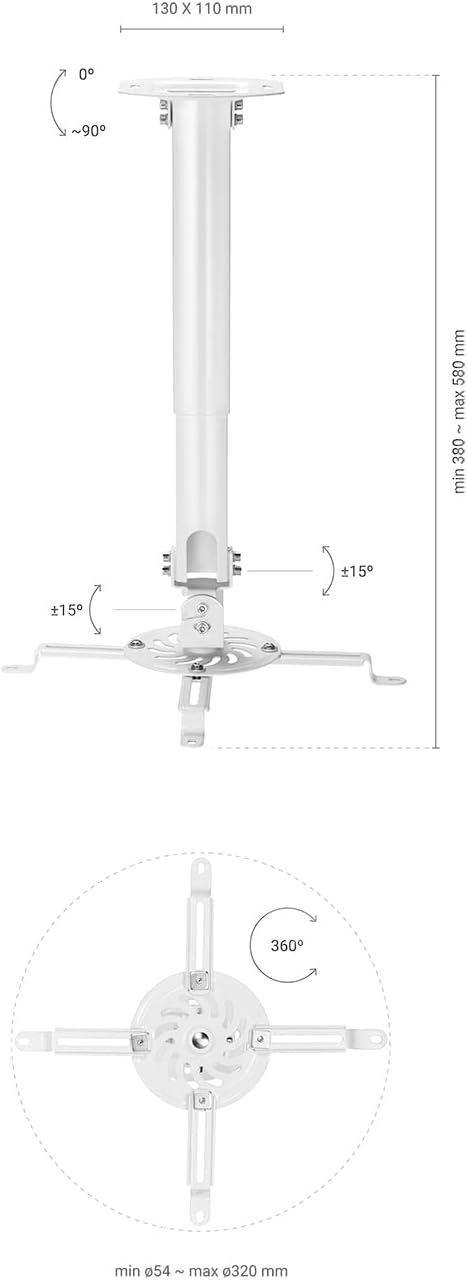 Suporte de Teto para Projetor Aisens CP04TSRE-133/ Inclinável-Extensível-Giratório/ até 13.5kg - Imagem 5