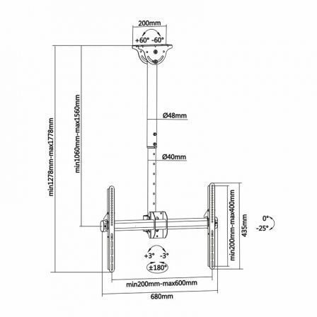 Suporte de Teto Rotativo/ Inclinável/ Extensível/ Nivelável Aisens CT70TSLE-033 para TV de 37-70"/ até 50kg - Imagem 5