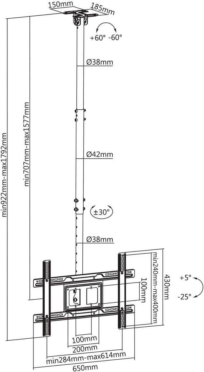 Suporte de Teto Giratório/ Inclinável/ Extensível Aisens CT80TSE-075 para TV de 37-80"/ até 50kg - Imagem 6